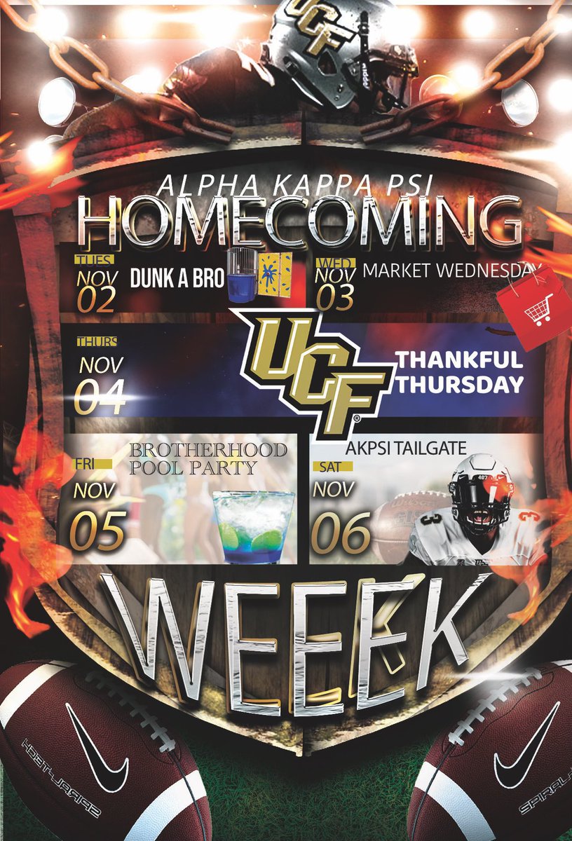 AKPsi_UCF's tweet photo. Good Morning Knights⚔️
Who’s ready for Homecoming?👀
Join us for our events this week, November 2nd-6th! We hope to see you all out there! 💙💛
Flyer credit: Brother Susan Bunce
💙💛
#AKPsi #NuChi #AKPsiUCF
#UCF21 #UCF22 #UCF23 #UCF24 #UCF25 https://t.co/wkITI3jwus
