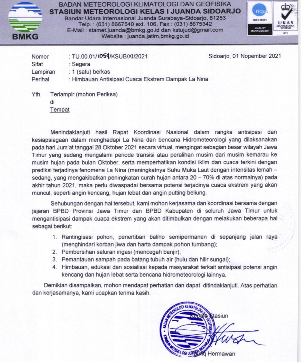 infobmkgjuanda's tweet photo. HIMBAUAN ANTISIPASI CUACA EKSTREM DAMPAK LA NINA

Berikut kami sampaikan Himbauan terkait Antisipasi Cuaca Ekstrem akibat dampak La Nina
Smga bermanfaat 😉 https://t.co/zSNTxPJlHA