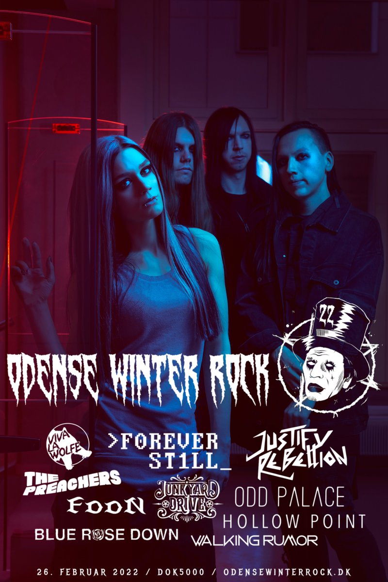 foreverstilldk's tweet photo. We look forward to keeping you warm at Odense Winter Rock in 2022 together with Junkyard Drive, Walking Rumor, Justify Rebellion, Odd Palace, Viva La Wolfe, FooN, Blue Rose Down, Hollow Point and The Preachers 🤘
Ticket link in comment below 🎫 #odensewinterrock https://t.co/nSSgF1mPtz