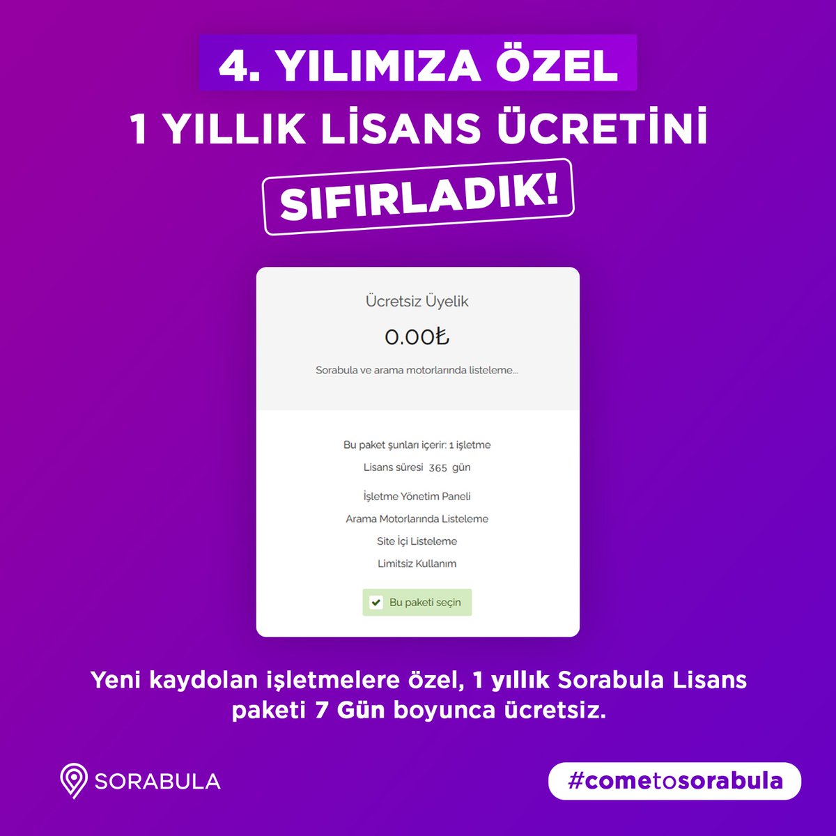 sorabulacom's tweet photo. 4.Yılımıza özel yeni kayıt olan işletmelere özel 1 yıllık lisans paketi 7 gün boyunca ücretsiz!

https://t.co/CzB5ZEU4VP https://t.co/wJZhsY9ErX