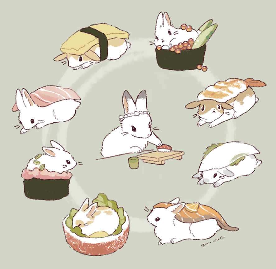 food rabbit sushi no humans simple background cup yunomi  illustration images