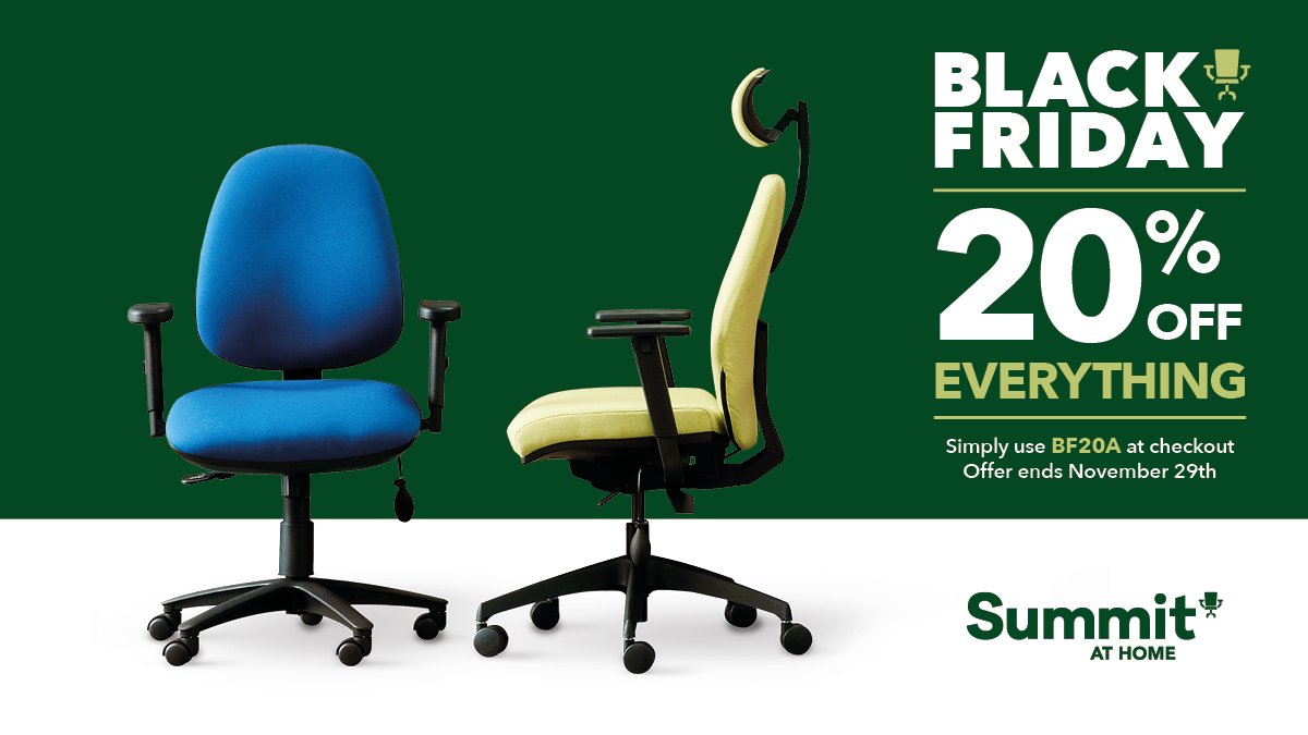 SummitAtHome's tweet photo. Black Friday STARTS now! 20% off the entire range of ergonomic home office chairs.
https://t.co/DozmHkJdTx

#BlackFriday https://t.co/yoI2bAKuDa