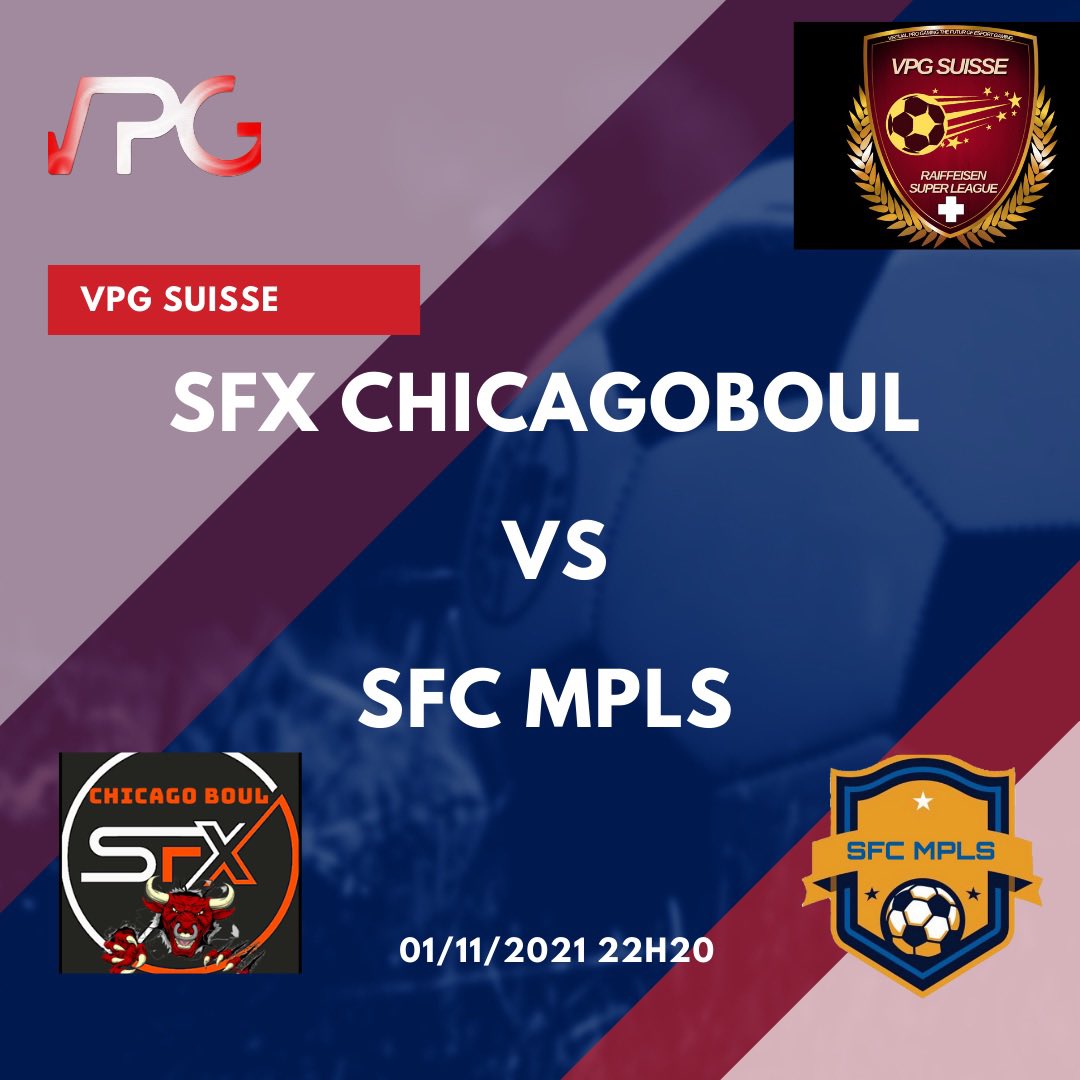 Programme de la soirée des SFX ChicagoBoul:

-21h20 vs <a href="/HorYJIN/">HorYjin Esport</a> (VPG BE)
-21h40 vs @BlackNyosUnited (VPG SU)
-22h00 vs @LemanicaGaming (VPG FR)
-22h20 vs @SkyteFc (VPG SU)
-22h40 vs Reims Olympique (VPG FR)