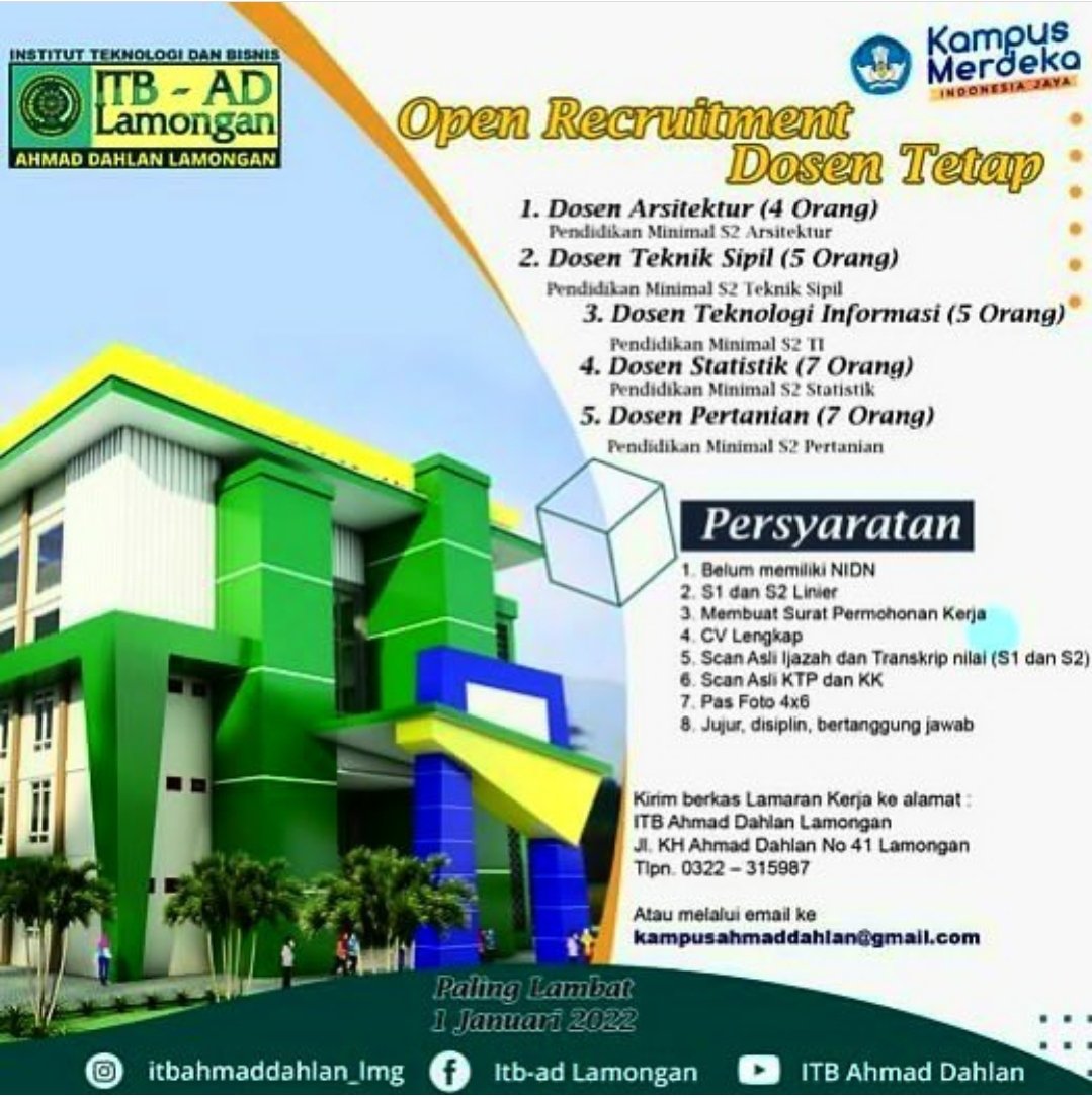 LOWONGAN INSTITUT TEKNOLOGI DAN BISNIS LAMONGAN