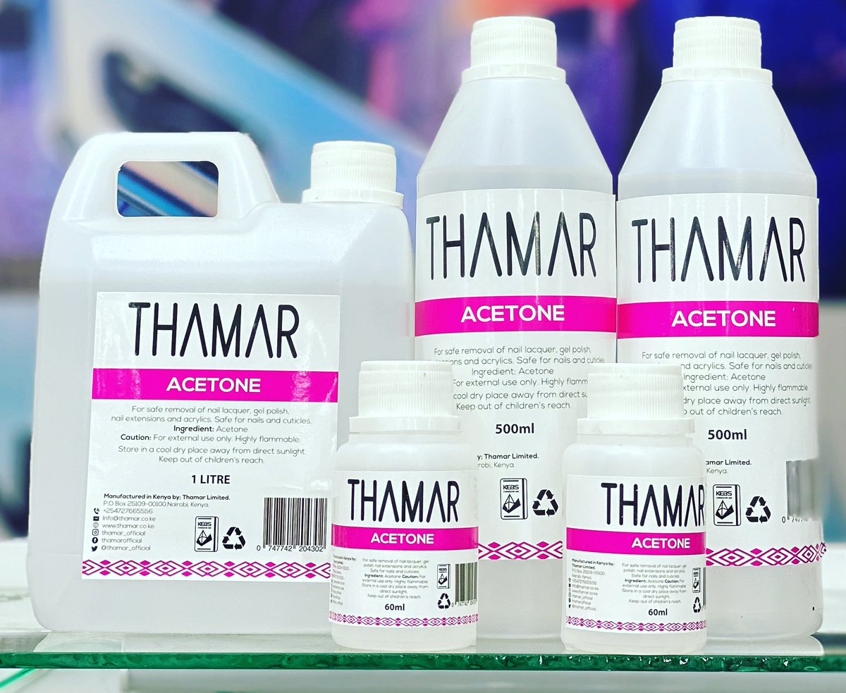 THAMAR_OFFICIAL's tweet photo. Thamar Acetone soaks of acrylics, artificial nail extensions and gel polish. 
1 litre: Ksh380
500ml: Ksh235
60ml: Ksh60
#thamar #nails #nailart #nailsdesign #nailsbenails https://t.co/rK9jOcK08c