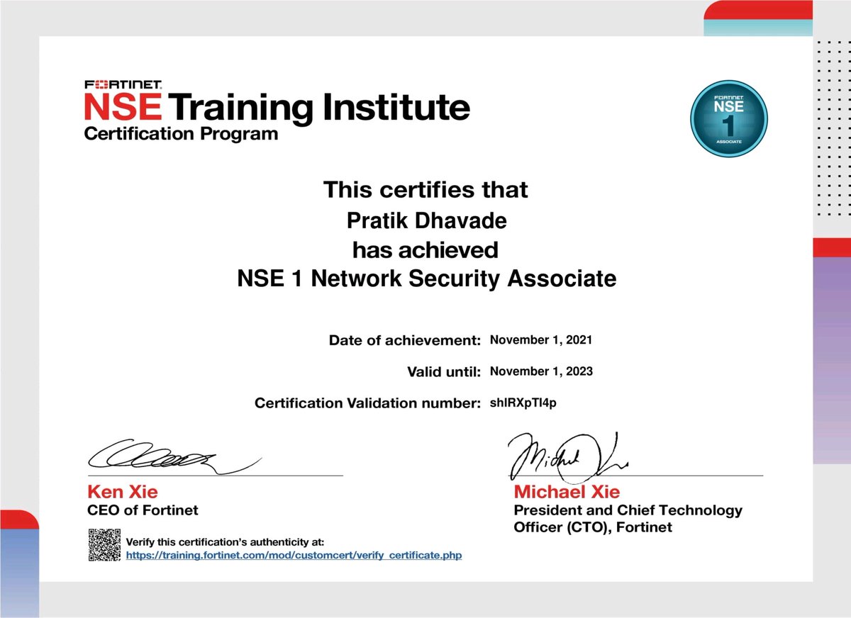 PR4T1K_'s tweet image. Completed @Fortinet NSE 1: Network Security Associate.
#networksec #cybersecurity #infosec