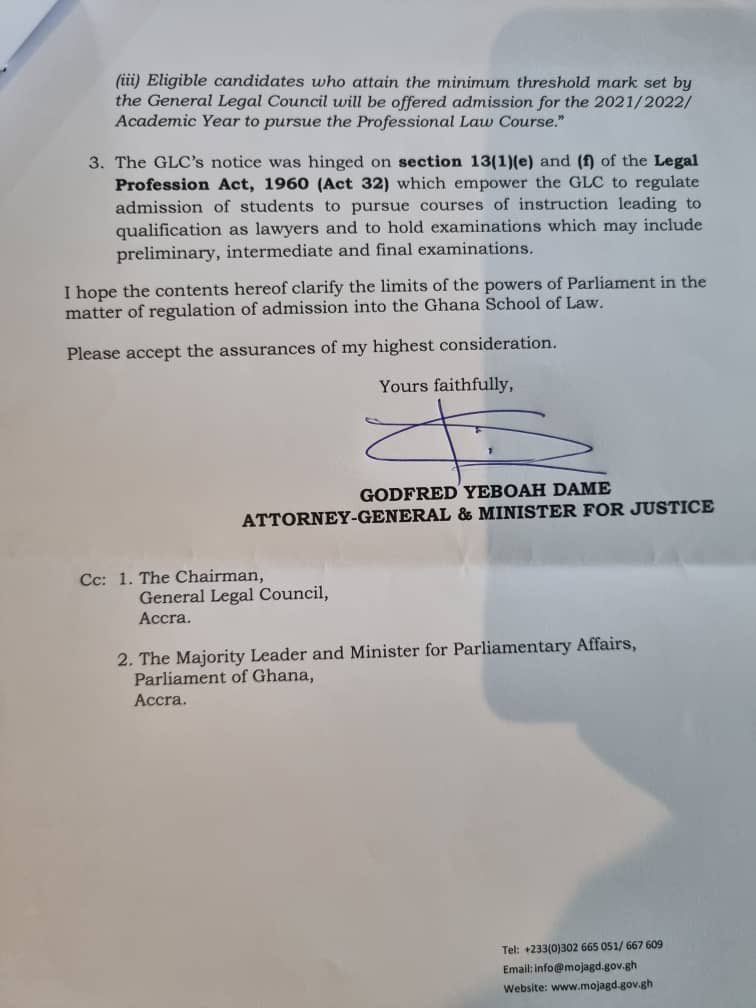 etsedafeamekpor's tweet photo. The Attorney-General has just written to Parliament that we have no power to direct the GLC. I hope he adverted his mind to Article103(3) of the Constitution, 1992 prior to issuing this opinion of a letter. https://t.co/Wsht7o9z3q