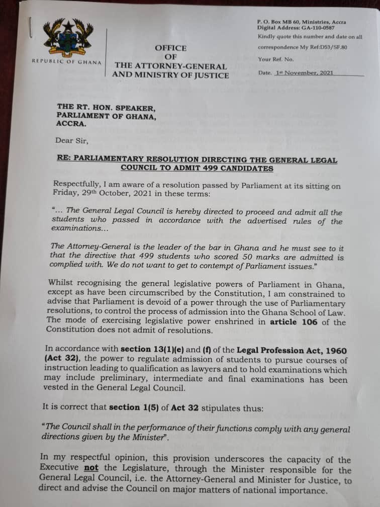 etsedafeamekpor's tweet photo. The Attorney-General has just written to Parliament that we have no power to direct the GLC. I hope he adverted his mind to Article103(3) of the Constitution, 1992 prior to issuing this opinion of a letter. https://t.co/Wsht7o9z3q
