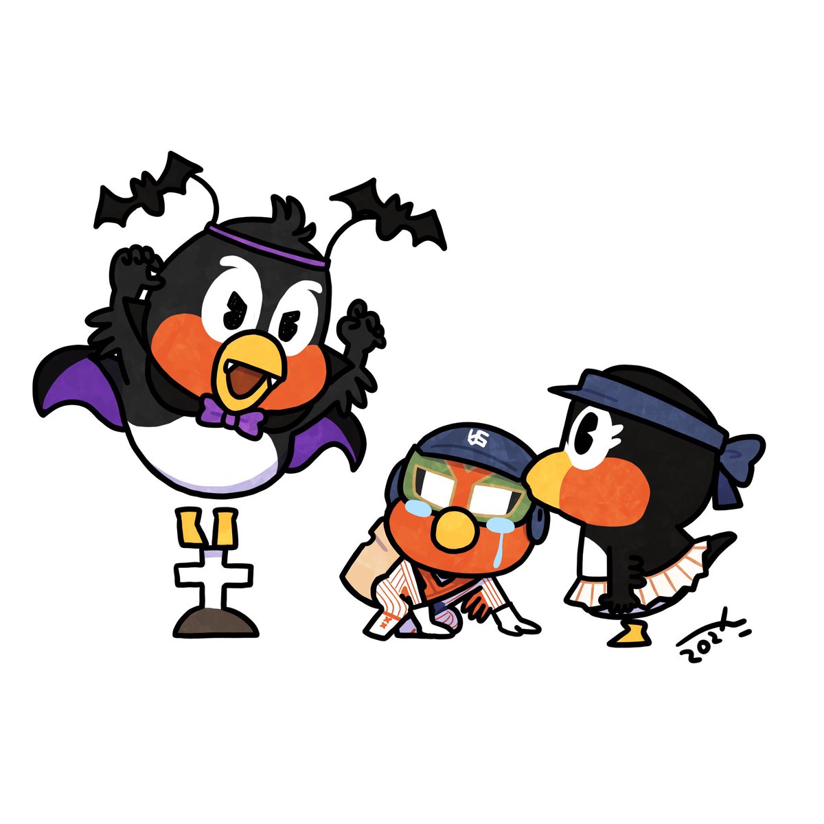 「1日遅いハロウィン🎃
#swallows #東京ヤクルトスワローズ #つば九郎」|hico(ひこ)@8/18〜8/20個展のイラスト