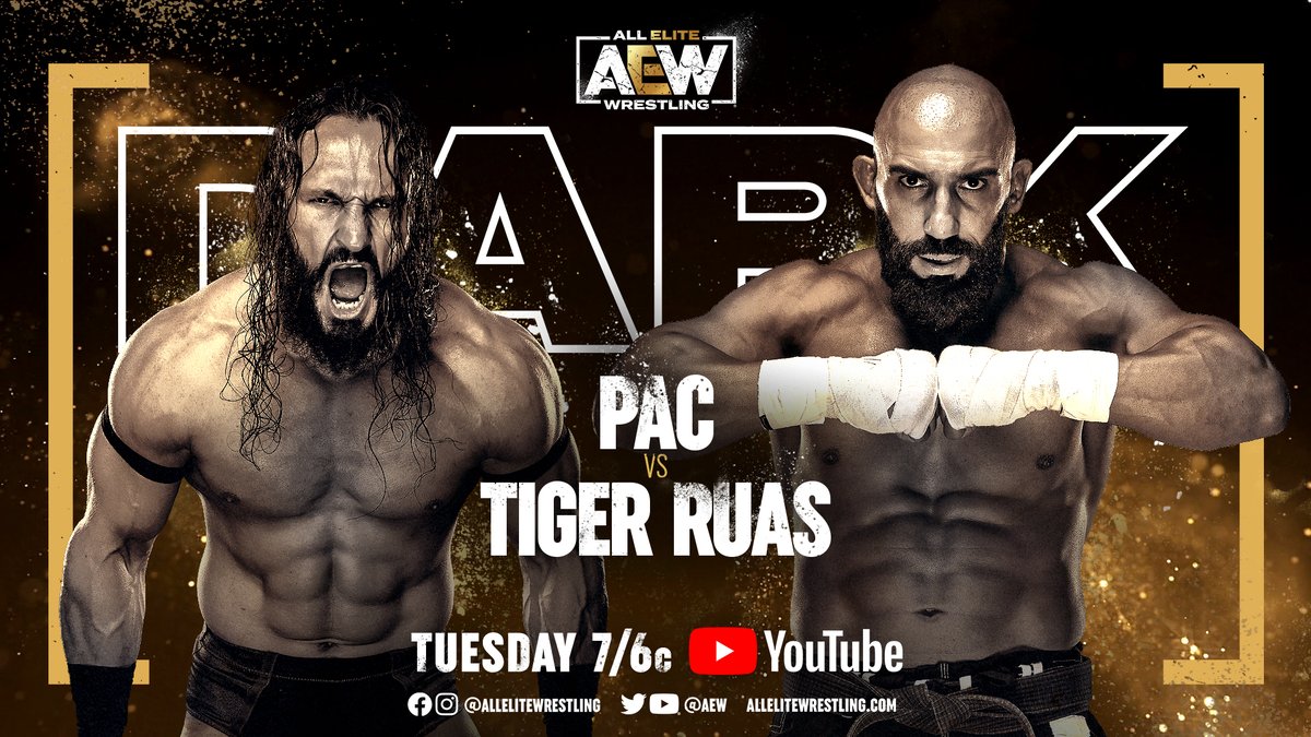 AEW's tweet photo. TOMORROW NIGHT on a new #AEWDark at 7/6c - https://t.co/lBSV4rTE11
-@BASTARDPAC v @adrianjaoude
-@IshmaelVaughn/@PrimeTimeLiving v #TheAcclaimed (@PlatinumMax/@Bowens_Official)
-@RickeyShanePage v @GarciaWrestling
-@Santana_Proud/@Ortiz_Powerful v @ThunderLats/@Idris_Abraham https://t.co/LK49jkarKc