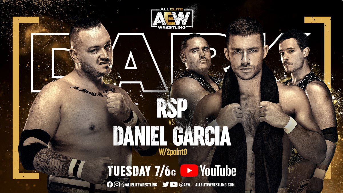 AEW's tweet photo. TOMORROW NIGHT on a new #AEWDark at 7/6c - https://t.co/lBSV4rTE11
-@BASTARDPAC v @adrianjaoude
-@IshmaelVaughn/@PrimeTimeLiving v #TheAcclaimed (@PlatinumMax/@Bowens_Official)
-@RickeyShanePage v @GarciaWrestling
-@Santana_Proud/@Ortiz_Powerful v @ThunderLats/@Idris_Abraham https://t.co/LK49jkarKc