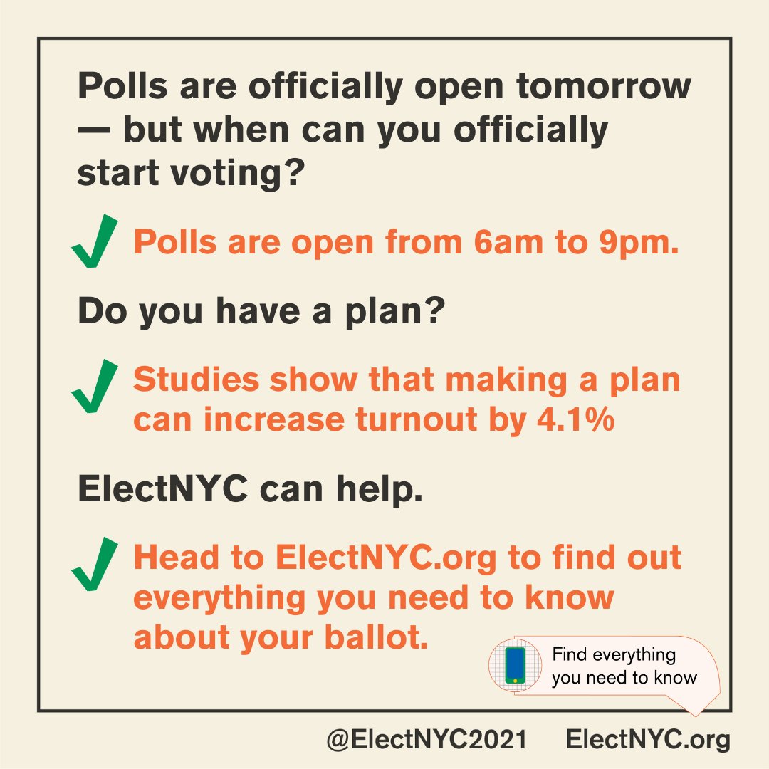 You’ve got questions — we’ve got answers! Do you have a plan for when the polling sites open tomorrow? Visit ElectNYC.org to help you make the decision that could affect NYC for generations.