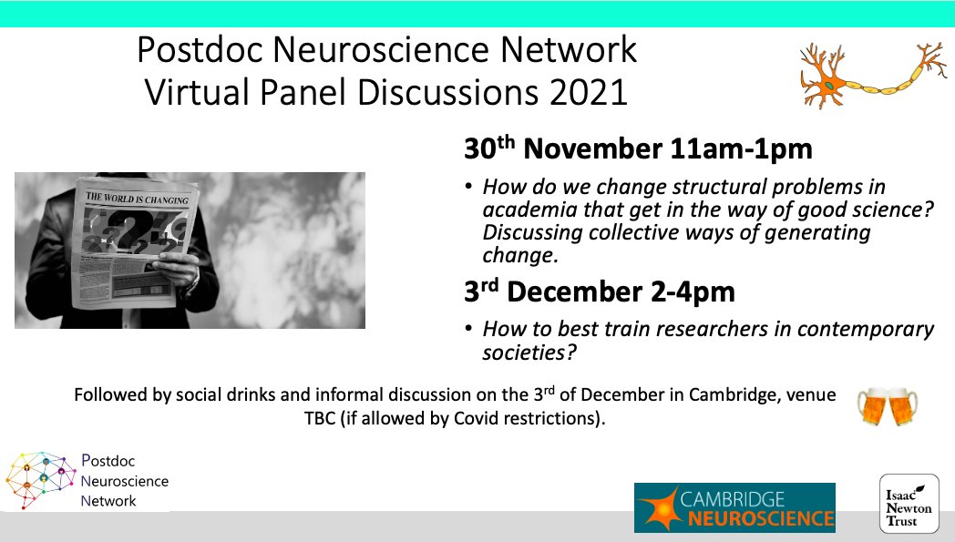📢#PNN Annual Panel Discussion is back on 30th of November &amp; 3rd of December! 
Register here: neuroscience.cam.ac.uk/events/event.p…
And get ready for it! 🥳👩‍🔬👨‍🔬
With <a href="/CamNeuro/">Cam Neuroscience</a> 
<a href="/CamPostdocs/">Postdocs of Cambridge (PdOC)</a> @Postdoc_Academy