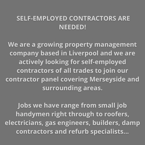Please email homebuild@homesureproperty.co.uk if you are interested and we will send you the details we need and then can add you to our panel and start sending jobs over.

WE ARE LOOKING FOR YOU!
Please email for further info or call 0151 722 22 22