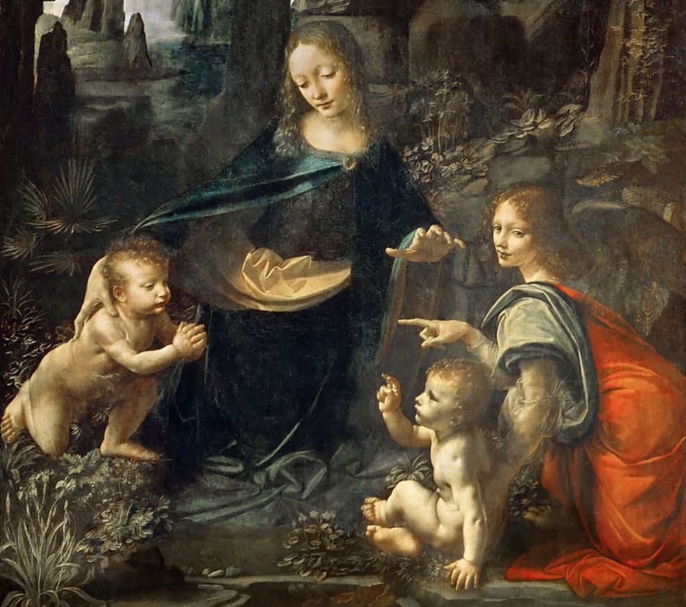 MymsWell's tweet image. Virgin of the Rocks, da Vinci 14th c. Sfumato is the distinct softness of high renaissance paintings. Leo uses it here to show John the Baptist approaching the Christ-child, with Mary overlooking. Two versions of this exist. Spot the differences?
#art #arthisory