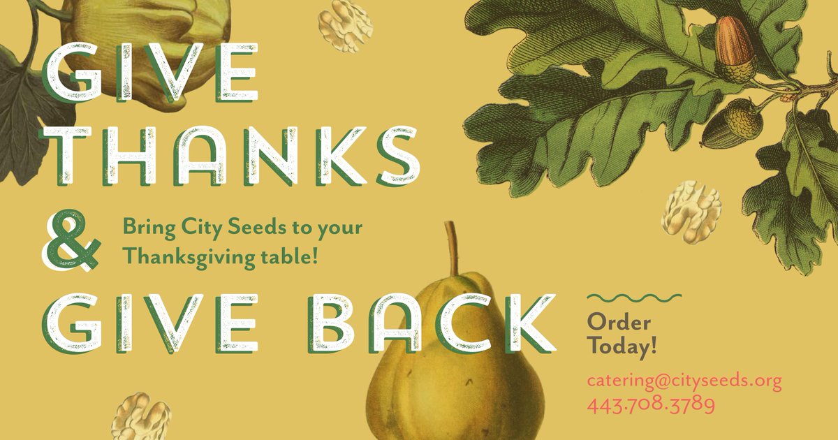 Make it a no-fuss feast this #Thanksgiving with City Seeds' Thanksgiving Dinner Box!
All your favorite, delicious classics ready to serve for $125 + FREE delivery within 5 miles. View the menu at cityseeds.org/holidaymenus/ &amp; ORDER BY Nov. 15th: catering@cityseeds.org | 443.708.3789