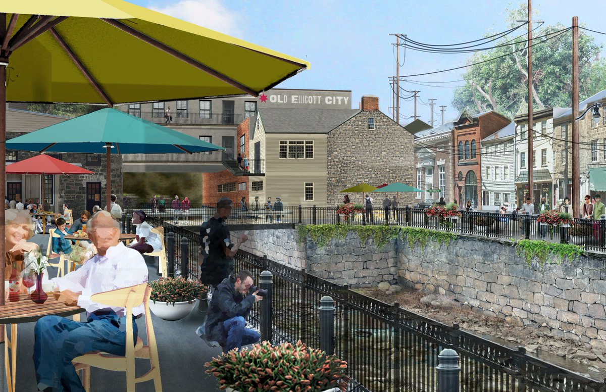 We're #RKKProud to be part of the #EllicottCity Watershed Master Plan, which recently received the Award for Innovative Excellence from <a href="/MD_ASLA/">Maryland ASLA</a>! We look forward to seeing this community-driven vision &amp; #floodmitigation plan come to life! (Renderings thanks partner <a href="/MahanRykiel/">Mahan Rykiel</a>)