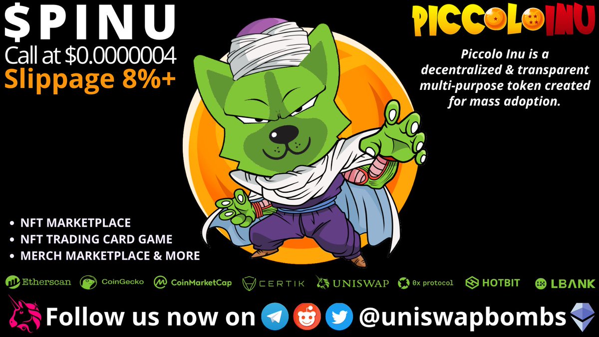 uniswapbombs's tweet photo. Today's call is $PINU a community-driven project on #Ethereum. The frictionless generation protocol makes you earn passive income without having to do anything at all! #NFTmarketplace &amp; more to come! Could 50x 500x DYOR! @PiccoloInu @Uniswap @CoinMarketCap @coingecko #NFT #NFTs https://t.co/fWx90olTm8