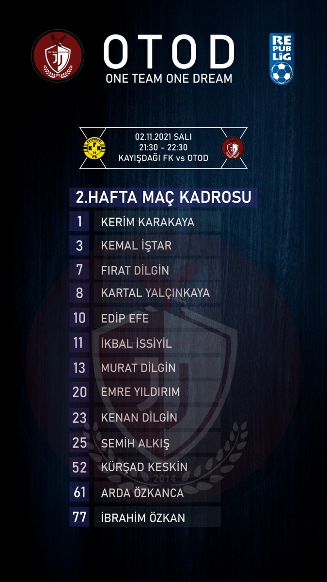 OTOD2019's tweet photo. @LigRepublig Maç kadromuz ⚽ https://t.co/4MYcJCopHZ