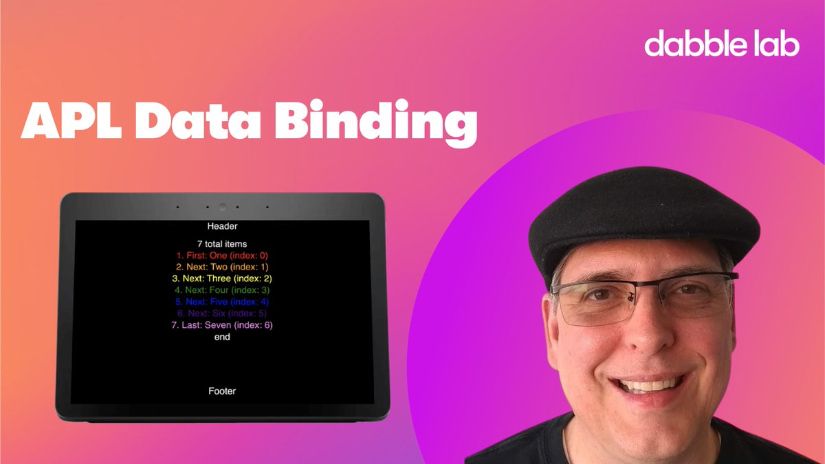 dabblelab's tweet image. This week, Alexa Champion Mark Tucker clarifies data binding context and expressions as well as multi-child components in Alexa Presentation Language's (APL).
youtu.be/1uvSOtp5kSo
#DabbleLab #AlexaAPL #AlexaChampion #AlexaTutorials #MultiModal #VoiceTech