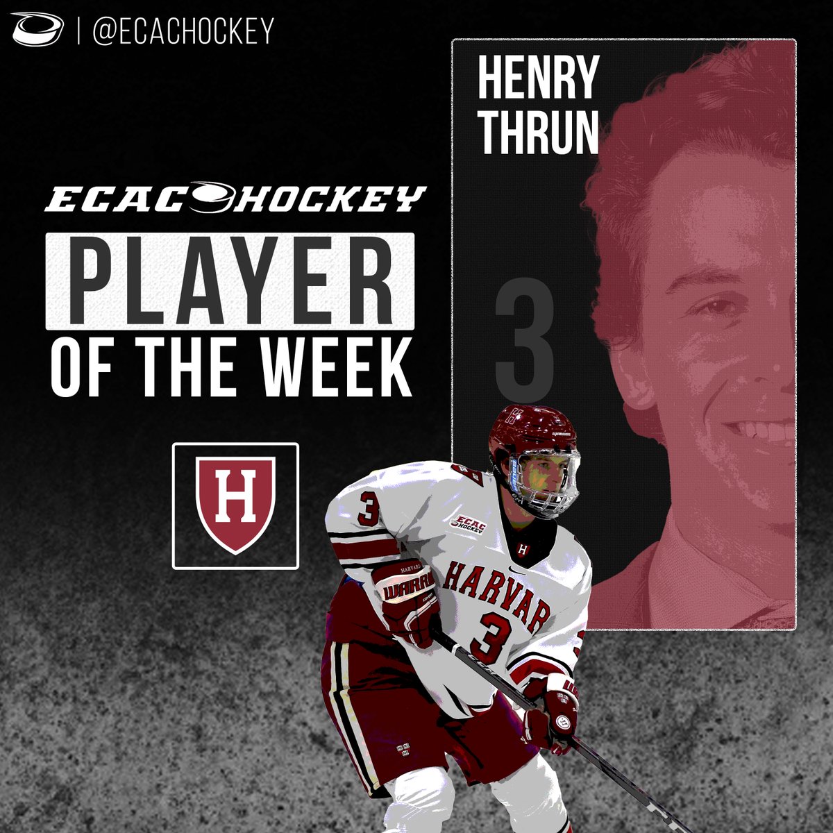 PLAYER OF THE WEEK 🏅

How about EIGHT points (yes, you read that right) in two games for Henry Thrun?! The <a href="/HarvardMHockey/">Harvard Men's Hockey</a> junior became the first Crimson player to dish out 5️⃣ assists in a game since 2002.