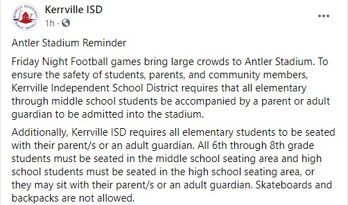 Friendly Antler Stadium Reminder ahead of this week's <a href="/TFNDFootball/">Tivy Football</a> game against Alamo Heights on Friday! 
#TFND #KISDBest