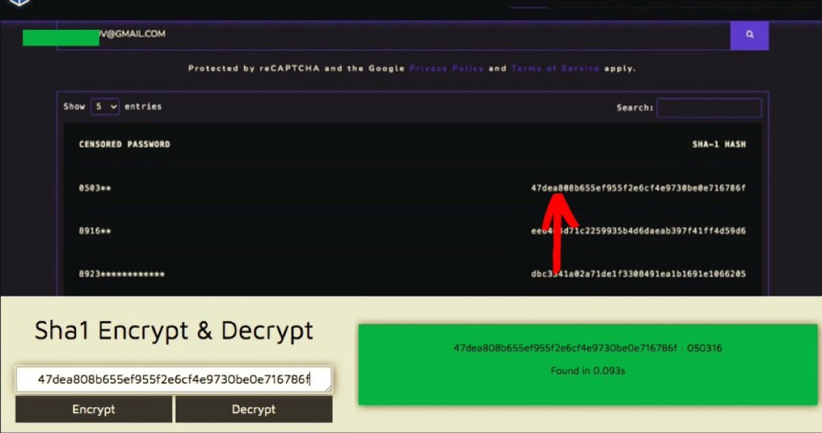 cyb_detective's tweet photo. One way to find out the variations of passwords a person uses by email.
1. Go to https://t.co/bLqzpPu5ch (search in leaks)
2. Type in an email search
3. Copy the SHA-1 Hash of the password found.
4. Search for it in the database of decrypted hashes https://t.co/XUgKkr3V2n

#osint https://t.co/PhaMWgMUd1