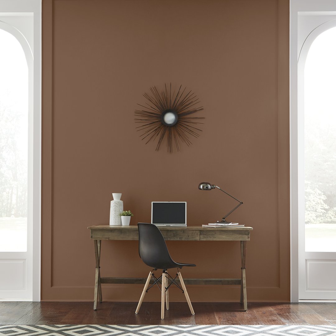 BehrPaint's tweet photo. Wild Mustang is November’s Color of the Month. This gold-infused brown adds elegant warmth to any room 🍁🍂 #BEHRTrends2022 Learn more at https://t.co/XEyQFG5h5k https://t.co/kROqZfpebR