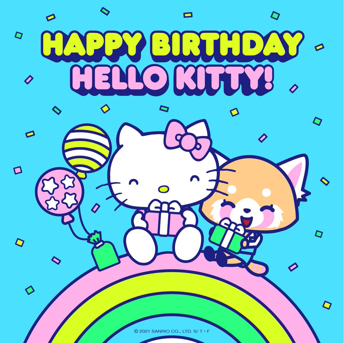 aggretsuko's tweet photo. Wishing @hellokitty a sweet birthday! 🎂   #hellokittyday https://t.co/ncjM8ApUb1