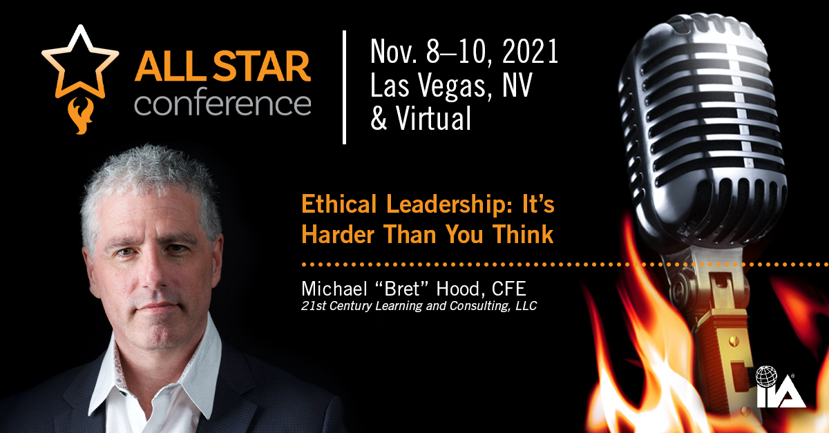 TheIIA's tweet photo. It’s easier than you think to hear Bret Hood, former FBI Special Agent, deliver his highly anticipated opening keynote presentation, “Ethical Leadership: It's Harder Than You Think.” Register today to attend #IIAAllStar virtually! https://t.co/HeCgMPMZSm https://t.co/z3eVcGI6fE