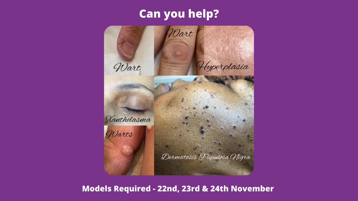 Models Required - 22nd, 23rd and 24th November

Can you help?  We require models for our Level 5 Certificate in Advanced Blemish Removal assessments 😊 

If you have the following skin blemishes and are available contact us on 020 3332 0296.

#positivepathwayselectrolysis