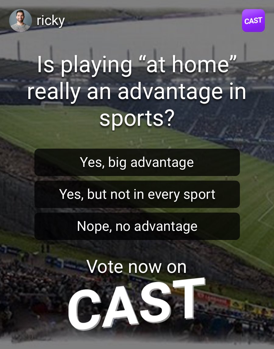joincastdotco's tweet photo. Do you think Home Field Advantage is fact or fiction? @yourpalrick https://t.co/RxCHZ5dLME