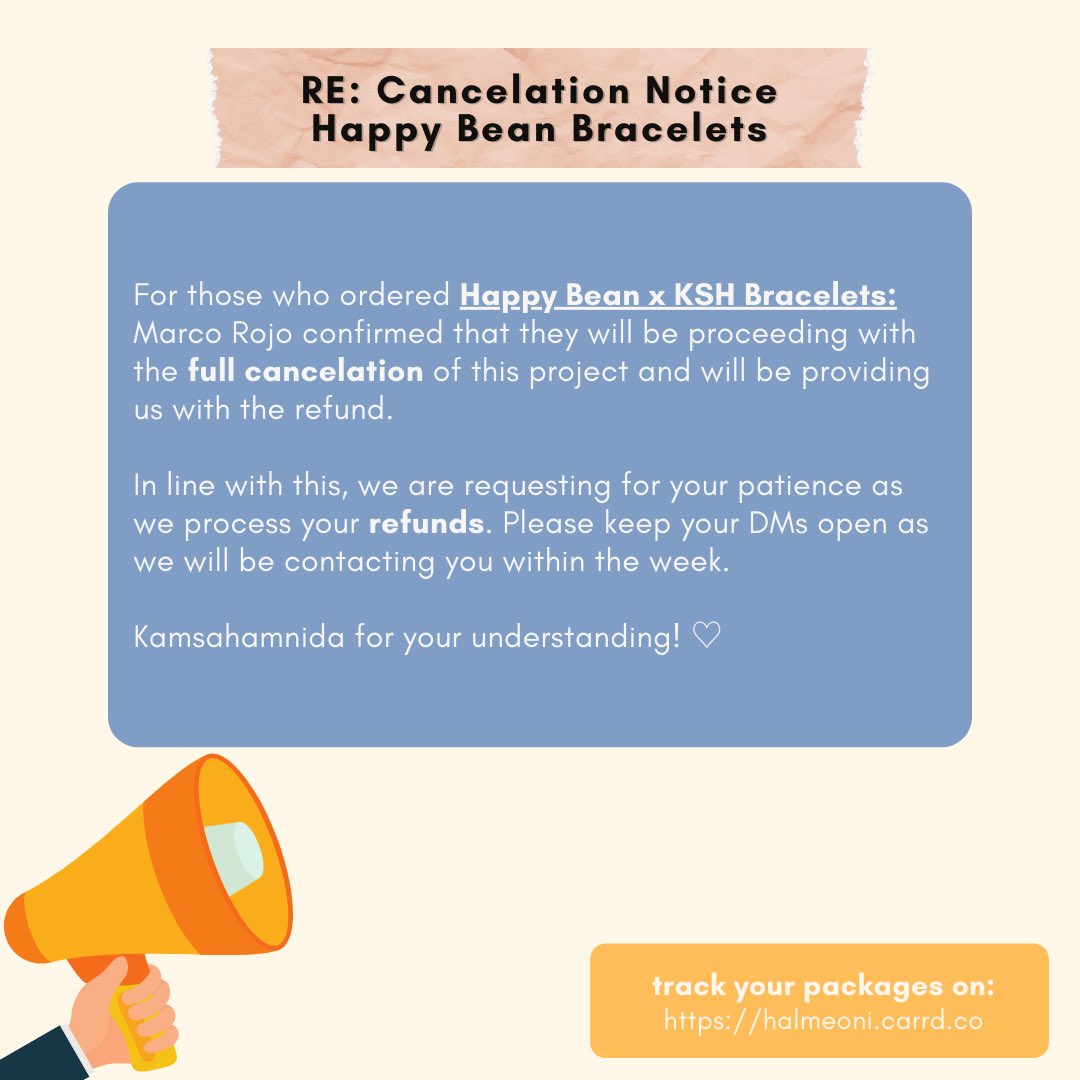 halmeoni_mnl's tweet photo. #HalmeoniUpdates
⚠️ RE: Cancelation Notice on Happy Bean x KSH Bracelets
Kamsahamnida for your patience & understanding! ♡ https://t.co/ELSAQWiwEy