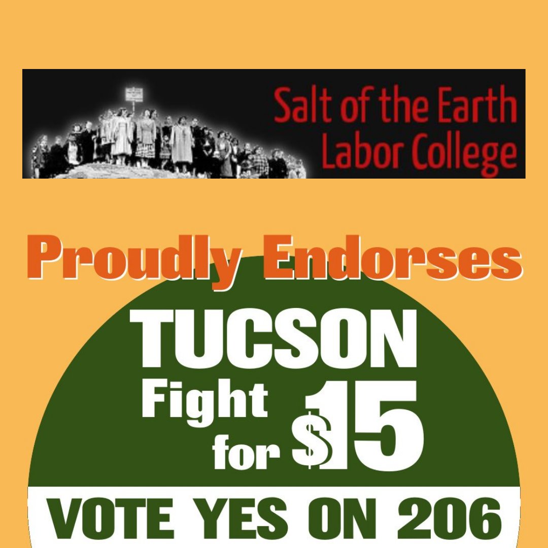 TucsonFor15's tweet photo. #SaltoftheEarthLaborCollege is committed to fighting for fair labor practice. So of course they endorse a right to a living wage! Thank you! #FightFor15 https://t.co/M0VK6z7dZS