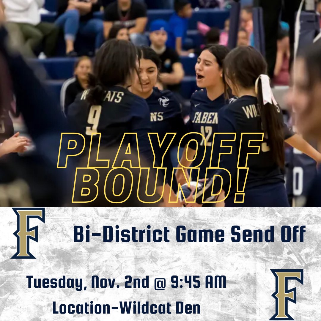 FabensFB's tweet photo. Got another send off ready to go for @Fabensvb21 this time!! Come to the Wildcat Den tomorrow at 9:45 to wish our Lady Cats good luck as they take on Midland Greenwood for Bi-District! 🏆🏆 @jakebelshe @FabensHS @VamosVijil @erincon_13_FHS  #LetsRoll🐾 https://t.co/NKdnu3K7Wx