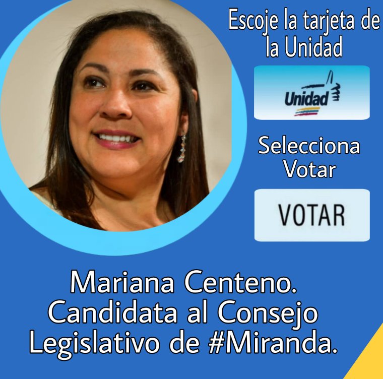unidasxvzla's tweet photo. Candidata al CLEM #Mirandaa @maricenteno @CarlosOcariz #Gobernador #Unidad https://t.co/aZJd7SkVuB