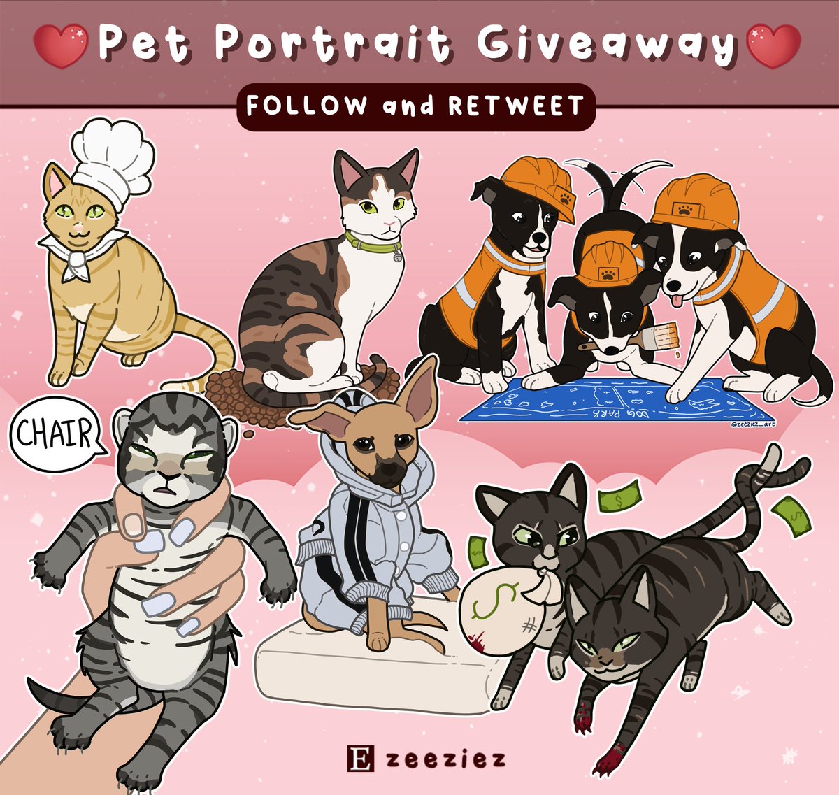 zeeziez_art's tweet photo. 🐾 PET PORTRAIT GIVEAWAY! 🐾

Thanks for 1000 followers! As promised, I'm doing a pet portrait giveaway. All you have to do is retweet and follow my account to enter. Ends November 12th.

💕 Every 100 RTs = 1 Extra Portrait 💕 https://t.co/9k5df8zHP2