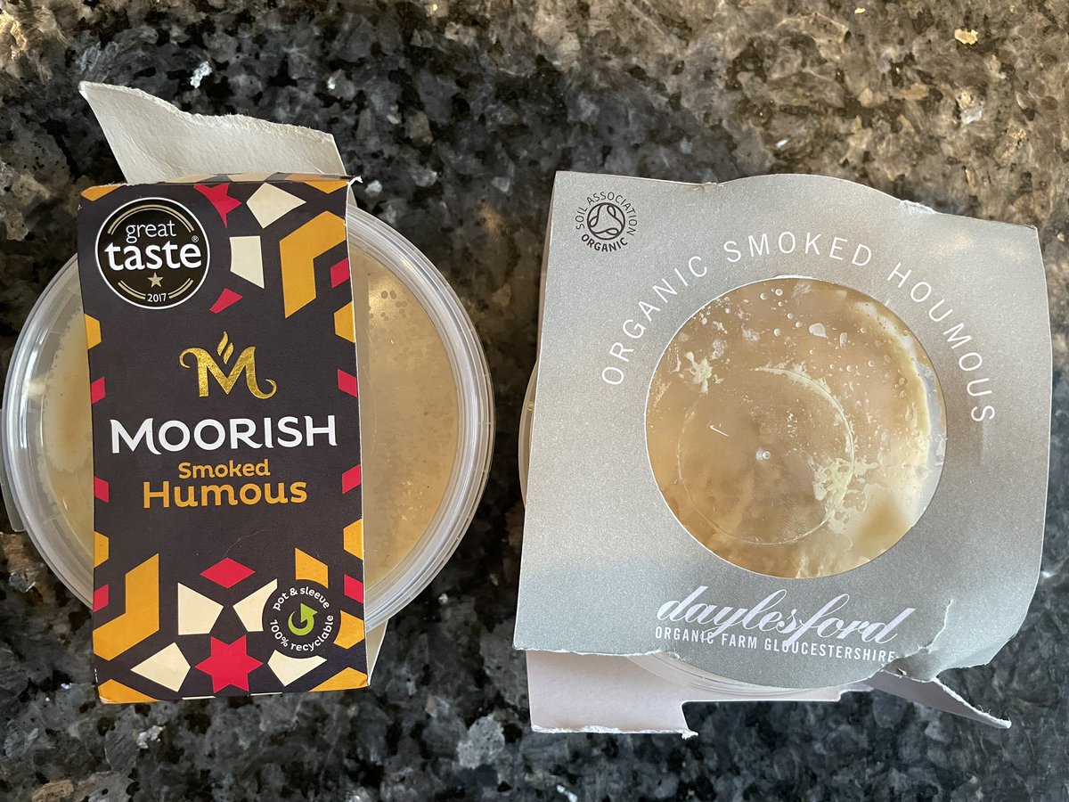 Do you like smoky humous? If so, allow me to save you the bother of ever trying the one on the right. 

Left: smokier than Smoky the Smokehouse Spider from Smokeville, Tennessee.

Right: once watched a documentary about smokiness and toyed with the idea of trying it one day.