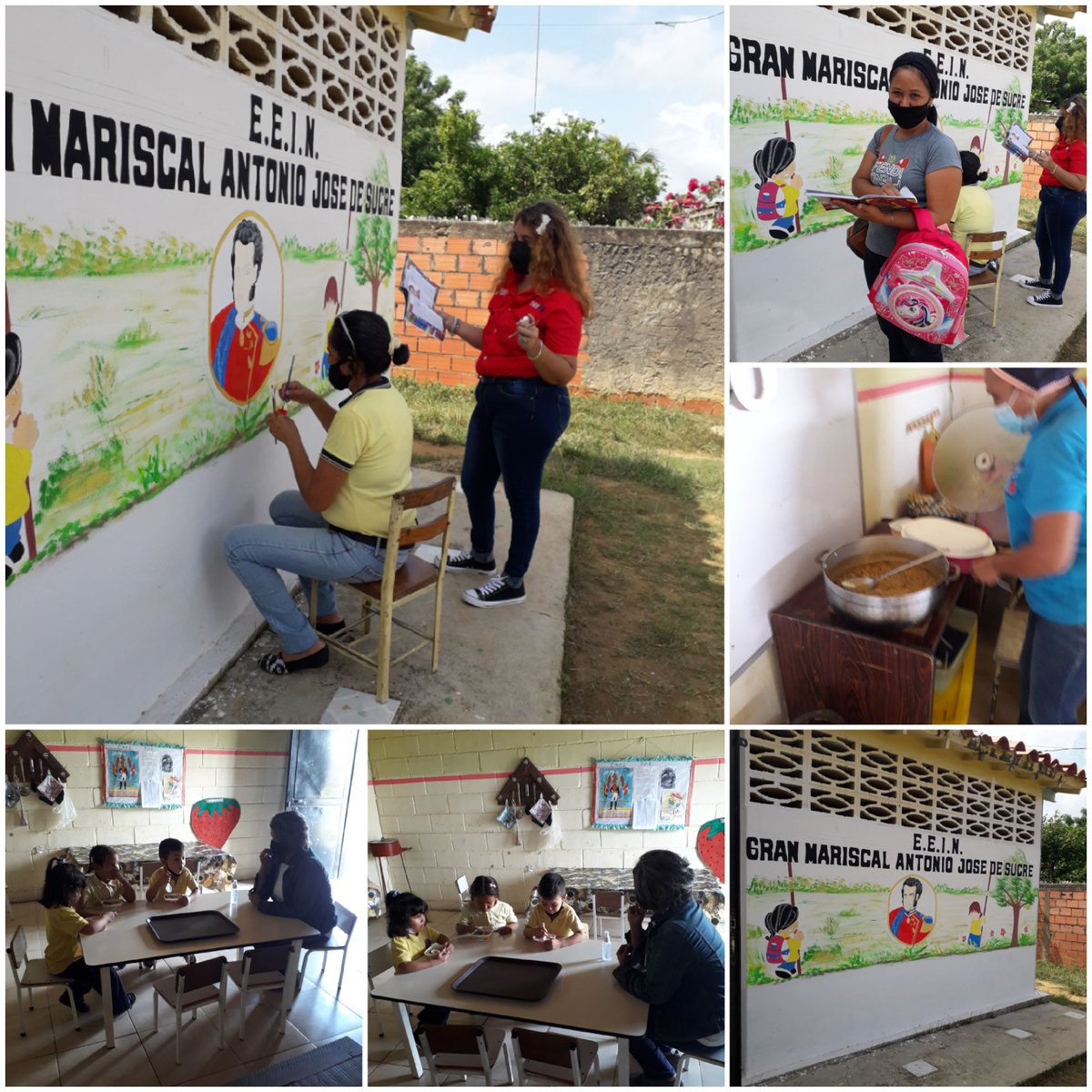 granmariscal12's tweet photo. Inicio a Clases Seguro y Progresivo en la E.E.I.N.GRAN MARISCAL A.J.S ( Recibimiento de nuestros Niños/as, Entrega de Alimentos del Cenae para los Niños Y Elaboración de Mural del "Gran Mariscal" en la entrada a la institución por el Equipo de Cultura de la institución.Hoy 01 Nov https://t.co/OOMJcpG6Pj