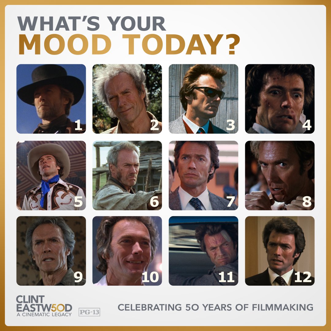 Go ahead, make our day — tell us which Clint Eastwood you are right now. Join the #50yearsofClintEastwood celebration and own the 9-part documentary series, Clint Eastwood: A Cinematic Legacy on Digital 11/5 - warnerbros.com/collections/cl…