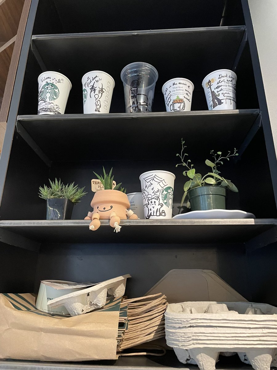 SparrowsDying's tweet photo. So apparently someone at work has been saving my #coffee cup #art and displaying it by the mobile pickup areaโฆ can I consider this a gallery showing? #mondaythoughts #barista #gayftm #gaytransman https://t.co/OUu859Vj5H