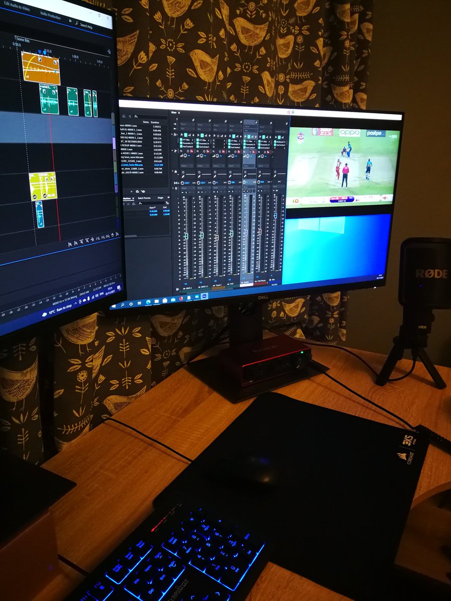 It has been a very busy day producing radio commercials... and keeping an eye on the cricket on that monitor over there!

#audio #audioproduction #AdobeAudition #audioproducer #cricket #T20WorldCup #ENGvSL #skysports