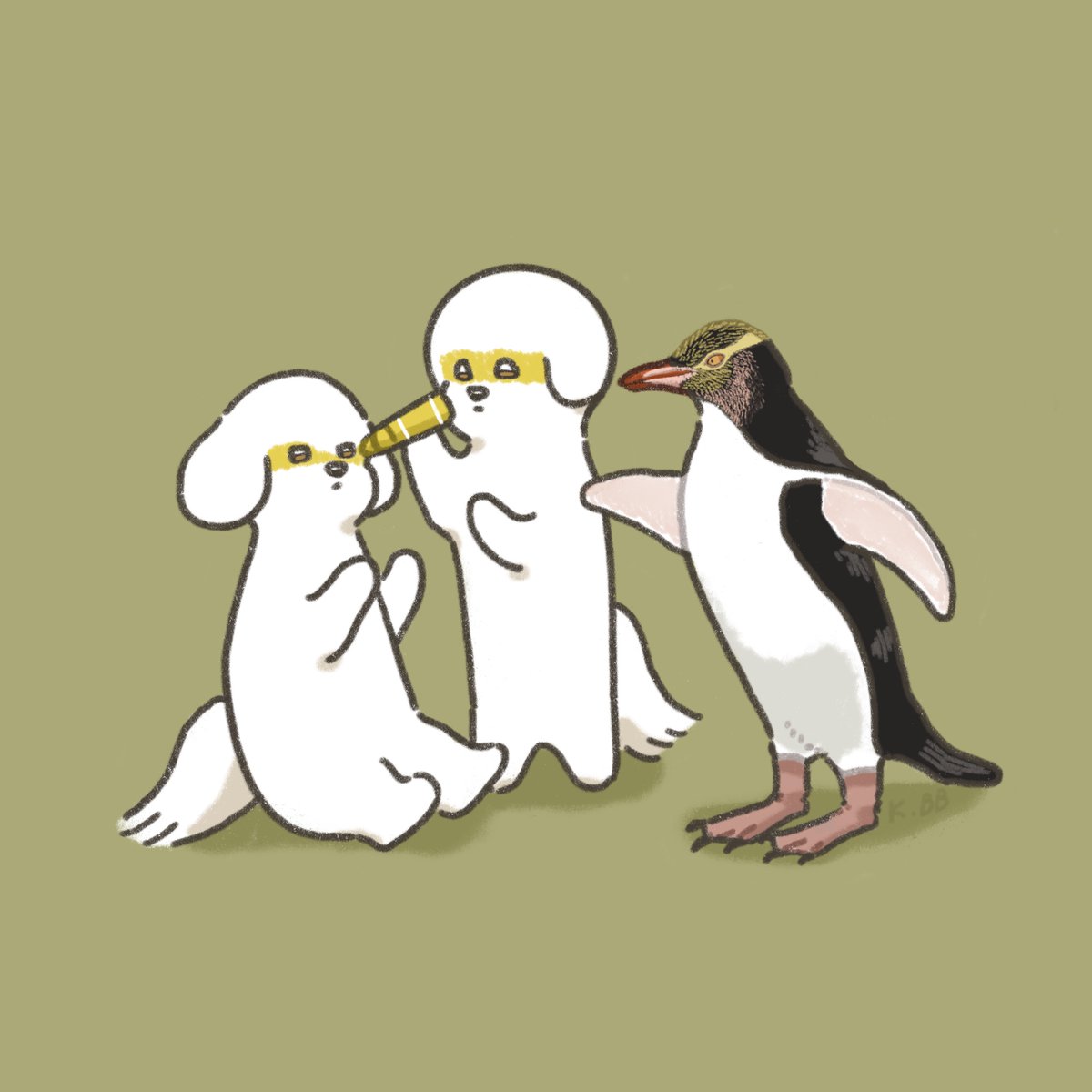 #2匹のビション と キンメペンギン(Yellow-eyed penguin)