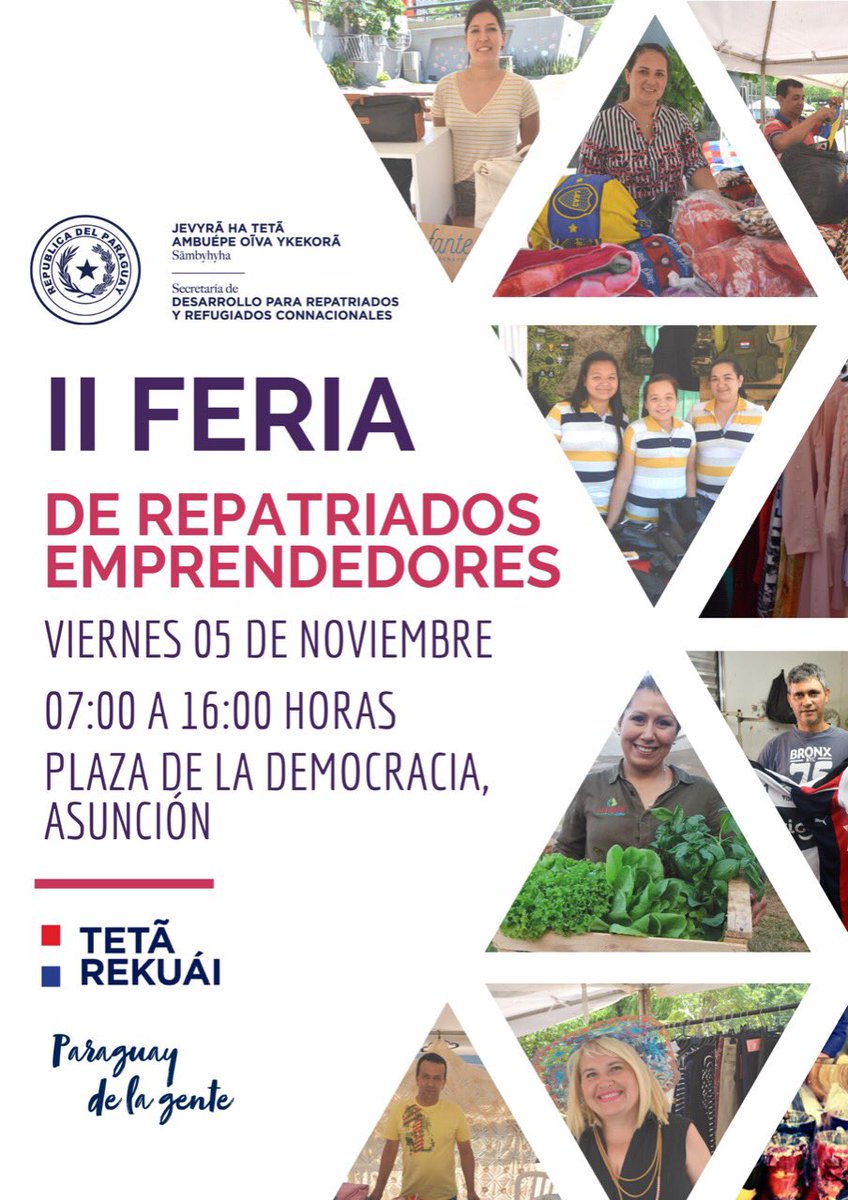 📆 Este viernes 5️⃣ de noviembre te esperamos en la 2° Edición de la Feria de Repatriados Emprendedores 🇵🇾

🎪 Más de 20 emprendedores repatriados provenientes de varios puntos del país, exhibirán y venderán sus productos.