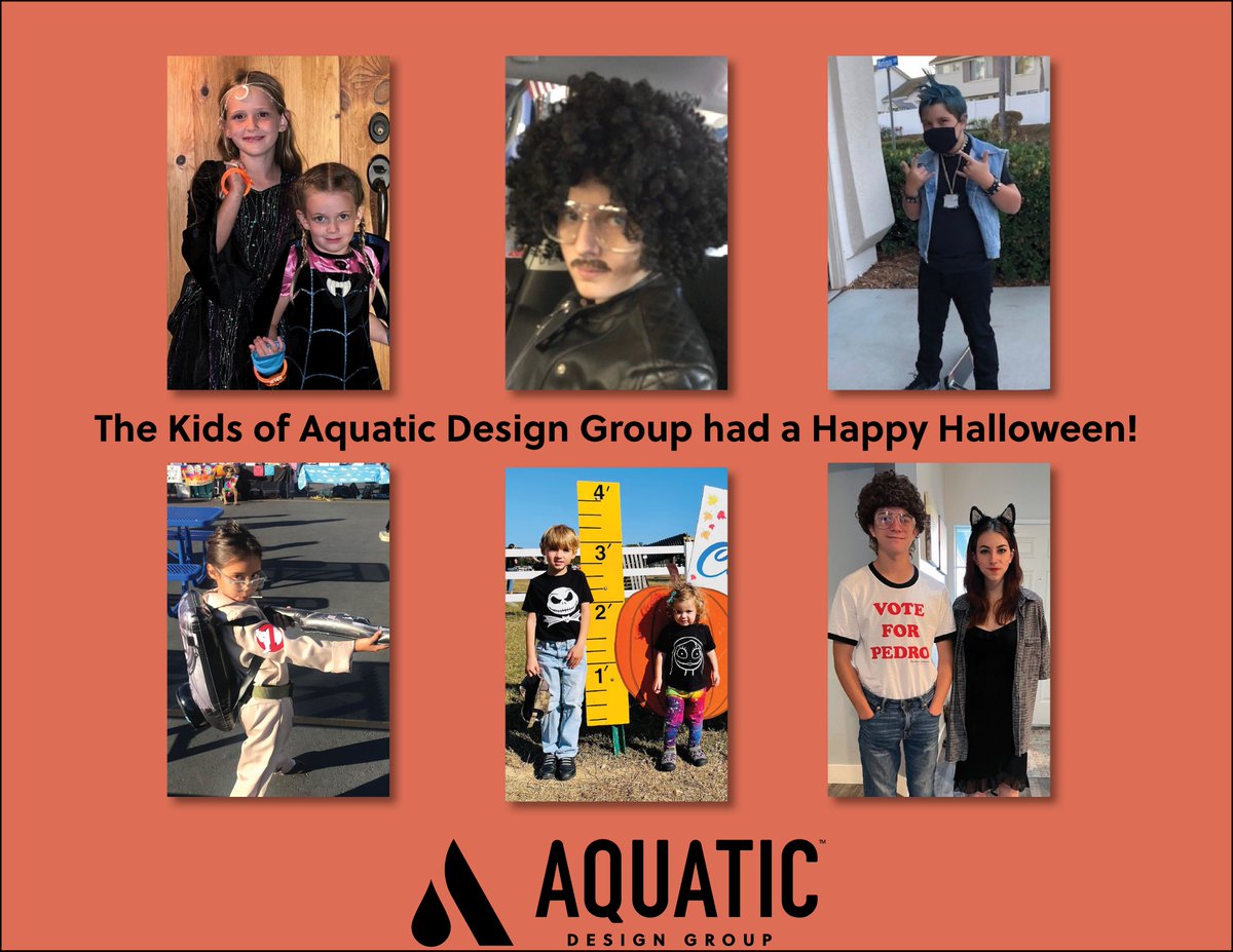 ADG_AE's tweet photo. We hope you had a Happy Halloween! The kids of Aquatic Design Group sure did. We caught some of them in costume this past weekend. Top row middle even won the costume contest at his school!

#AquaticDesignGroup #happyhalloween2021 #costumes #kidsfun https://t.co/OptsWLSXKc