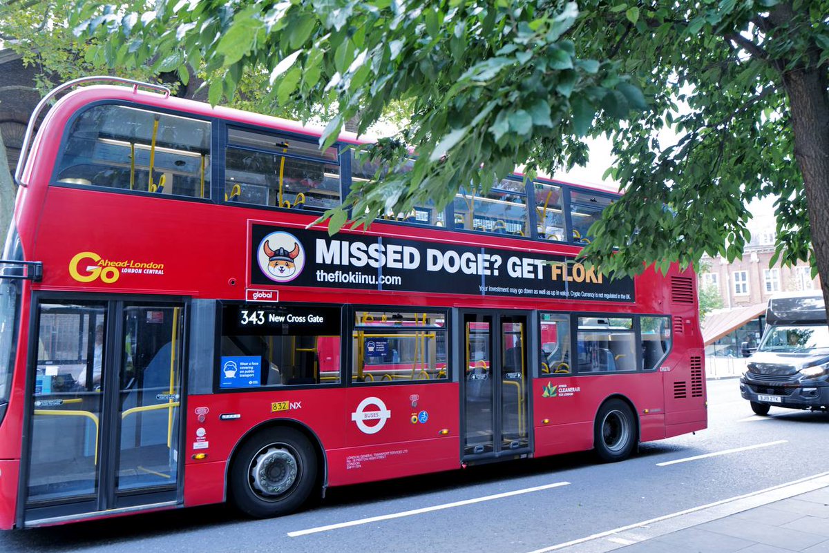 FLOKI's tweet photo. 300 buses are moving on the streets of London right now with the #FLOKI brand plastered all over them!

The Vikings are here to take over! https://t.co/A28BTUnXbC