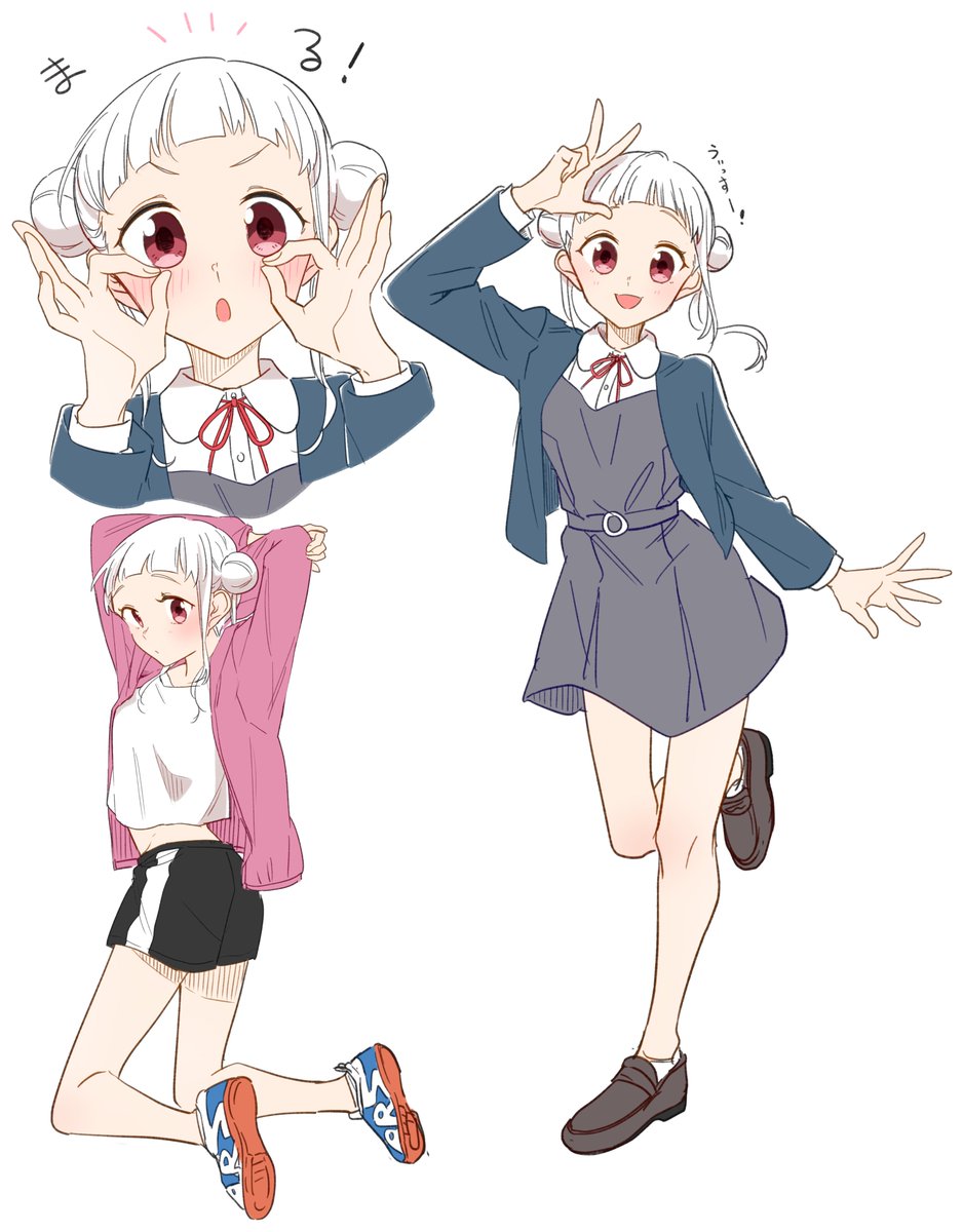 1girl yuigaoka school uniform school uniform hair bun jacket multiple views double bun  illustration images