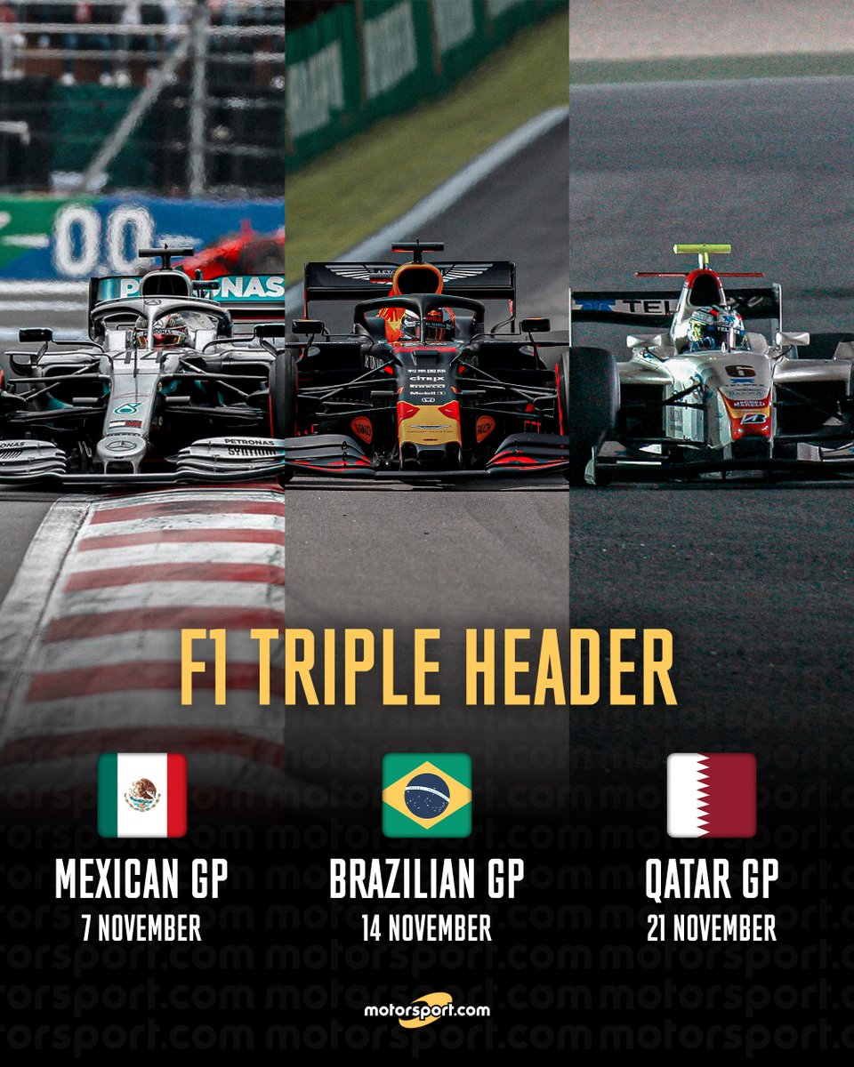 Motorsport's tweet photo. F1's final triple-header of the year! 🇲🇽🇧🇷🇶🇦⁠
⁠
What are your predications for this weekend? 💬⁠

#F1 #MexicoGP https://t.co/58aNtWqz7P