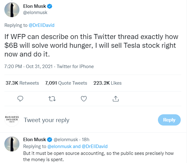 Well,What is UN doing in the Afganistan Crisis. No peace force deployed when need &amp; now talking about world hunger.<a href="/elonmusk/">Elon Musk</a>  much appreciated.If WFP needed money what Nations are doing till now. They haven't paid anything to you UN. How you can work without money. Bankrupt