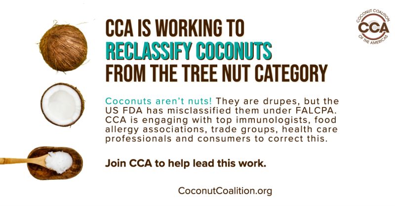 coconutbenefit1's tweet photo. Coconuts aren't nuts! Coconuts are drupes, but the US #FDA has misclassified them under the Food Allergen Labeling And Consumer Protection Act of 2004. CCA is working to correct this by engaging with key stakeholders. https://t.co/z88a9o7wQk
#ccainfo #coconutfacts #foodallergy https://t.co/DzDQEn0xma